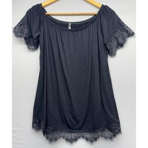 Garment House Ladies Blouse Lace Trim Medium Black Whimsigoth Babydoll